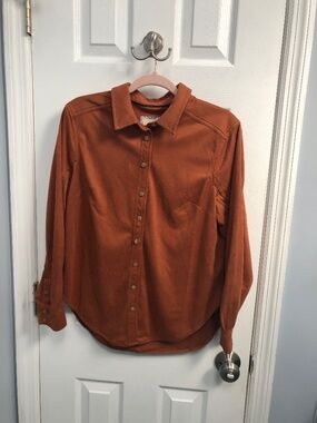 Pilcro Women’s Button-Down Shirt Faux Suede PETITE MP Long Sleeve Anthropologie